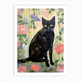 A Black Cat Painting, Impressionist Painting 2 Art Print