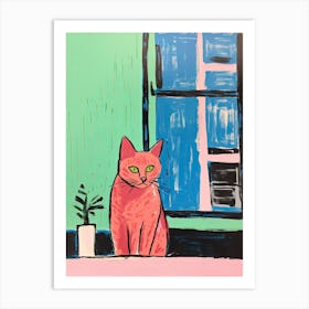 Orange Cat Illustration With Window Art Print