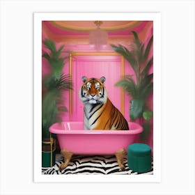 Tiger In Pink Bath Art Print