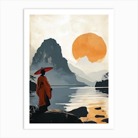 Samurai and Yellow Sun Art Print