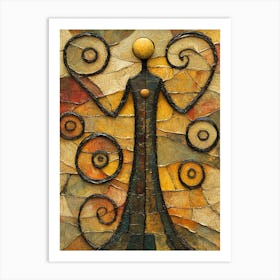 Stylized Abstract Figure With Spirals – Textured Geometric Art In Warm Tones Art Print