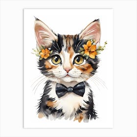 Calico Kitten Wall Art Print With Floral Crown Girls Bedroom Decor (24)  Art Print