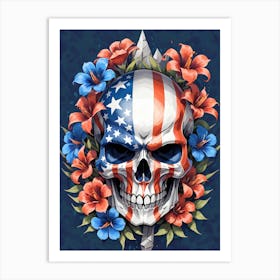 American Flag Floral Face Evil Death Skull (3) Art Print
