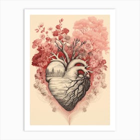 Blush Pink Floral Tree Heart Vintage  1 Art Print