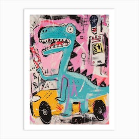 Abstract Graffiti Pink Dinosaur In A Car Art Print
