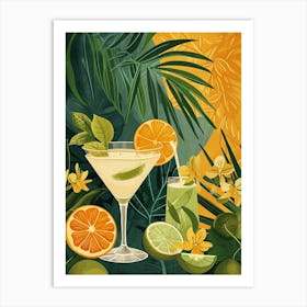 Orange & Lime Art Deco Inspired Cocktail 1 Art Print