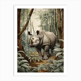 Illustration Of Rhino In The Distance Realistic Illustration 3 Art Print