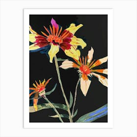 Neon Flowers On Black Gaillardia 2 Art Print