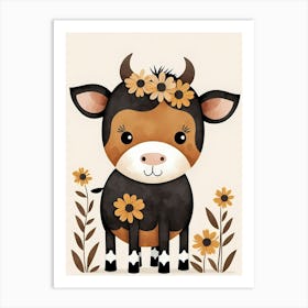Floral Cute Baby Cow Nursery (25) Art Print