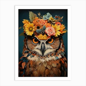 Bird With A Flower Crown Great Horned Owl 3 Art Print