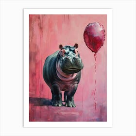 Cute Hippopotamus 1 With Balloon Art Print