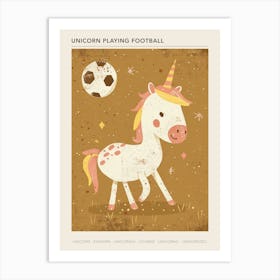 Unicorn Playing Football Muted Pastel 1 Poster Art Print