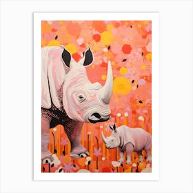 Two Abstract Pink & Orange Rhinos 4 Art Print