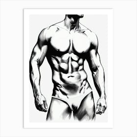 Bodybuilder Drawing Art Print