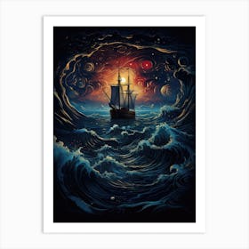 Ship In The Night Sky Art Print