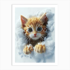 Cute Kitten Cat Peeking From Snow 12 Art Print