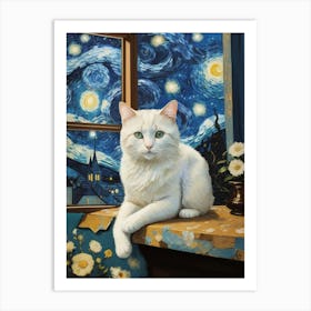 Vincent Van Gogh S The Starry Night Cat Mama Art Print