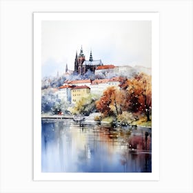 Prague Czech Republic In Autumn Fall, Watercolour 2 Art Print