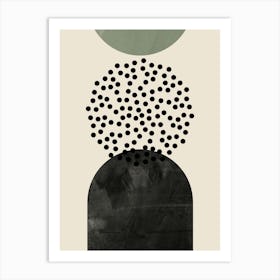 Boho Sage Green, Black and Beige Mid-Century Modern Art, Abstract Line Art Print