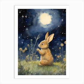 Bunny Stargazing Rabbit Prints Watercolour 2 Art Print