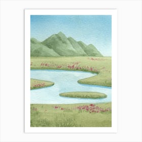 Watercolor Of A River oil painting Art Print