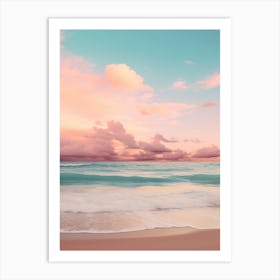 A Blue Ocean And Beach At Sunset With Waves Pink Photography 2 Art Print