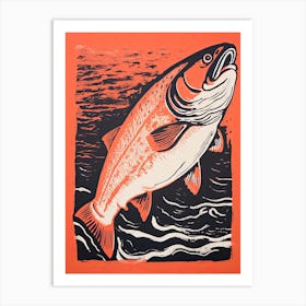 Salmon, Woodblock Animal  Drawing 1 Art Print