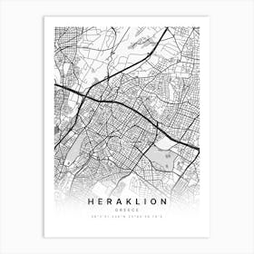 Heraklion Greece White Map Art Print