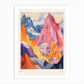 K2 Pakistan 2 Colourful Mountain Illustration Poster Art Print