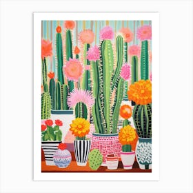 Cactus Painting Maximalist Still Life Woolly Torch Cactus 2 Art Print