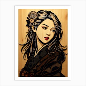 Modern Geisha - Wood Carving Portrait Art Print