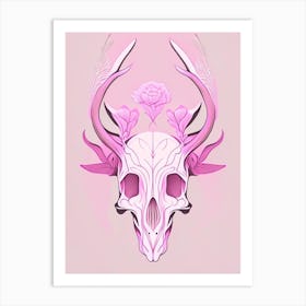 Animal Skull Pink 3 Line Drawing Art Print
