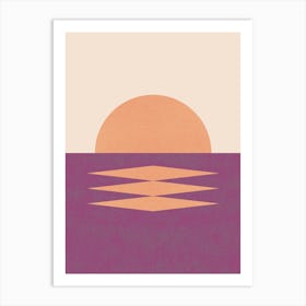 Sunset Graphic Abstract Seascape - Pink Purple Violet Art Print
