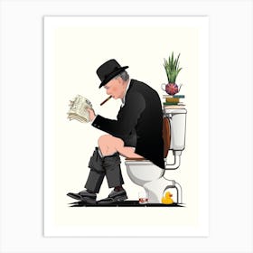 Churchill On The Toilet in the Bathroom Art Print