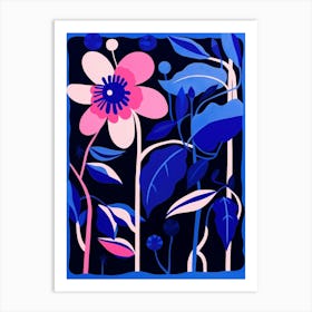 Blue Flower Illustration Fuchsia 3 Art Print