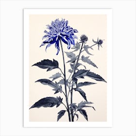 Blue Botanical Bee Balm 2 Art Print