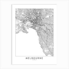 Melbourne White Map Art Print