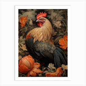 Dark And Moody Botanical Rooster 3 Art Print