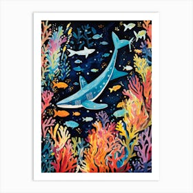  A Sharks In Reef Vibrant Paint Splash 1 Art Print