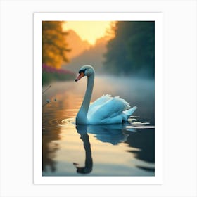 Swan In Water Art Print