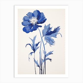 Blue Botanical Anemone 3 Art Print