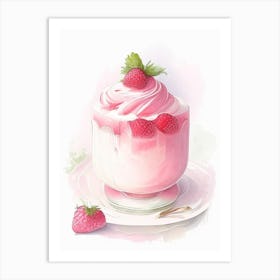 Strawberry Mousse, Dessert, Food Gouache Art Print