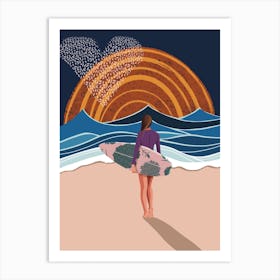 Surfer Girl With Surfboard Art Print
