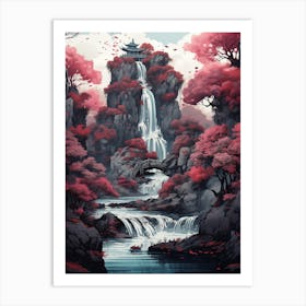 Waterfall In The Mountains Art Print