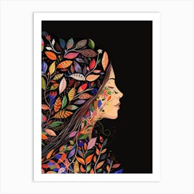 Portrait Of A Woman With Leaves 13 Art Print