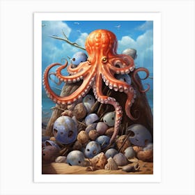 Octopus Using Tools Illustration 2 Art Print