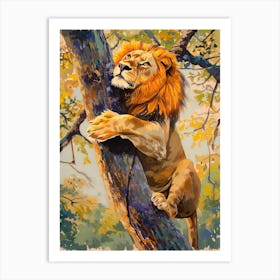 Southwest African Lion Climbing A Tree Fauvist Painting 4 Art Print