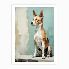 Basenji Dog, Painting In Light Teal And Brown 3 Art Print