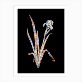 Stained Glass Crimean Iris Mosaic Botanical Illustration on Black n.0275 Art Print