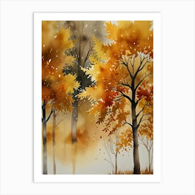 Autumn Trees Watercolor Painting Art Print